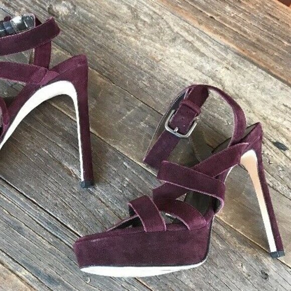 Stuart Weitzman 6.5 Purple Suede Stiletto Sandals - Picture 8 of 13
